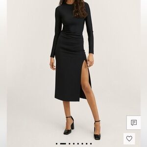 Mango Midi Pencil Skirt with Slit & Ruching